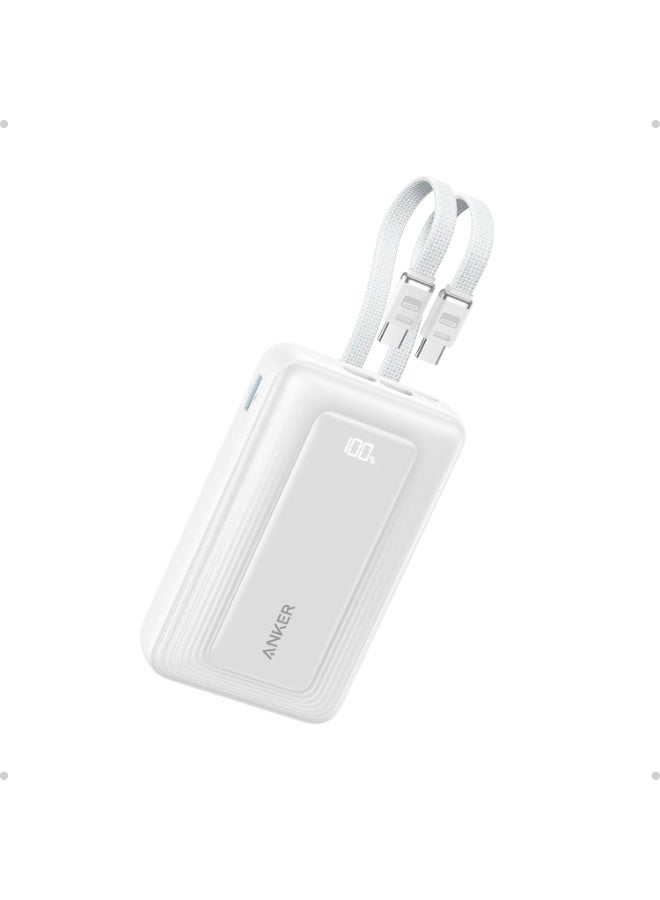 Anker Zolo Power Bank (2025 Upgraded Version), 45W Max Fast Charging, 20,000mAh Battery Pack, Dual Built-in USB-C Cables, USB-C&A Port, for iPhone 17/16 Series, Galaxy, MacBook, and More white