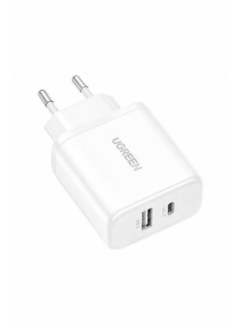 20W GaN Wall Charger 1x USB-A 1x USB-C white