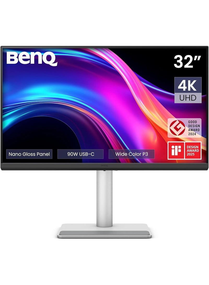 BenQ MA320UP 32” Nano Glossy 4K Monitor for MacBook Pro/Air & Mac Mini, 90W PD, Mac Color Match, USB Hub, Brightness & Vol Control on Mac, Height Tilt Adjustable, 99% sRGB 95% P3 - KSA - 3 Yr Warranty Grey Silver