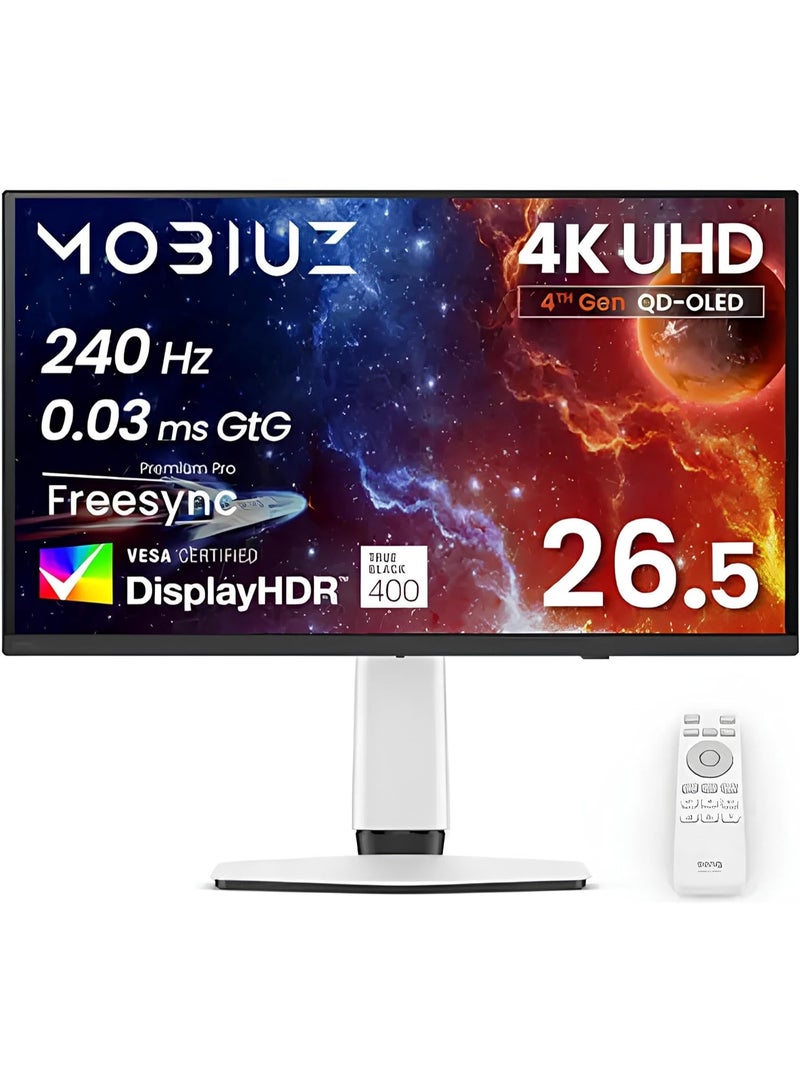 BenQ EX271UZ 27” 4K OLED 240Hz USB-C (90W) MOBIUZ 4th Gen QD-OLED Gaming Monitor 0.03ms,166 PPI, eARC, Spectral Color,USB Hub & KVM, Color Shuttle, KSA - 3 years Warranty EX271UZ White