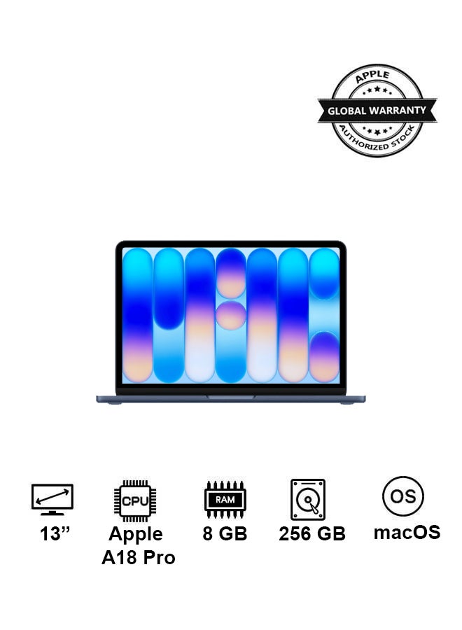 MacBook Neo | 13-Inch Display | A18 Pro, 6-core CPU, 5-core GPU, 16-core Neural Engine Processor | 8GB RAM | 256GB SSD| English Keyboard | International Version | Indigo