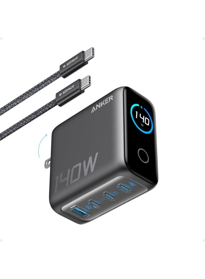 Anker Laptop Charger, 140W MAX USB C Charger, 4-Port Multi-Device Fast Charging, Advanced GaN Power Adapter, Intuitive Touch Controls, for MacBook, iPhone 17/16 Series, Samsung Galaxy, Pixel, and More Dark Grey