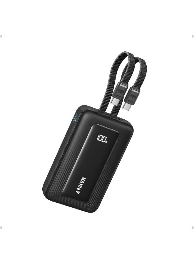 Anker Zolo Power Bank, 10,000mAh 35W Max Fast Portable Charger with Built-in dual USB-C Cables, USB-C&A, Battery Pack for iPhone 17/16 Series, MacBook, Galaxy - Black black