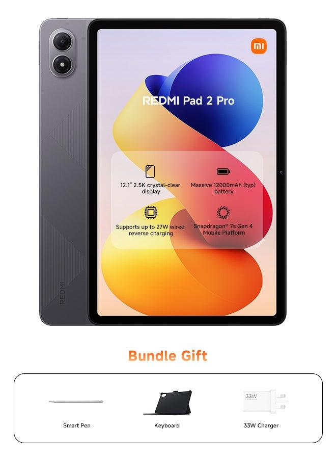 Xiaomi REDMI Pad 2 Pro 12.1-inch Tablet Graphite Gray 8GB RAM 256GB WiFi with Inbox Keyboard and Smart Pen - Global version