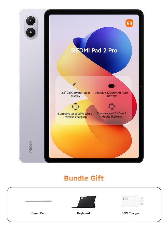 Xiaomi REDMI Pad 2 Pro 12.1-inch Tablet Lavender Purple 8GB RAM 256GB WiFi with Inbox Keyboard and Smart Pen - Global version