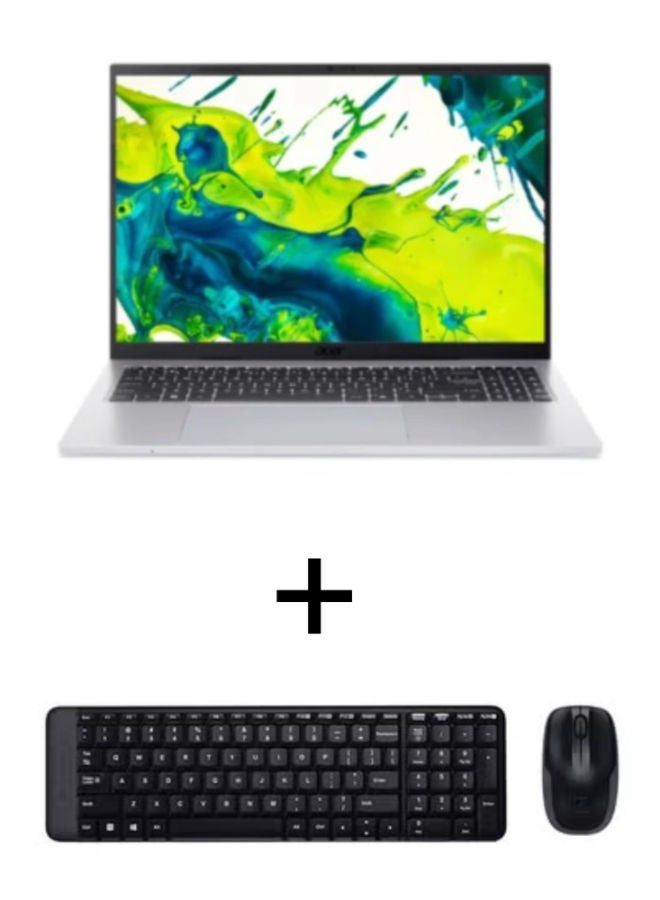 ASPIRE GO 16 AG16-71P-77WK Laptop with 16 Inch Full HD / intel core 7 150u / 16 Gigabyte / 512 Gigabyte SSD / Intel Graphics / with Logitech Mk220 Space-Saving Wireless Keyboard and Mouse Combo silver