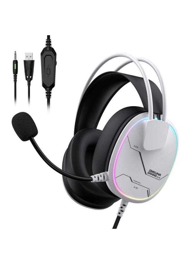 X91 Wired Over-Ear Gaming RGB Headset with Noise Cancelling Microphone, 50mm Hi-Fi Dynamic Drivers, Stereo Surround Sound, USB & 3.5mm Dual Connection for PC, Console and Mobile Gaming