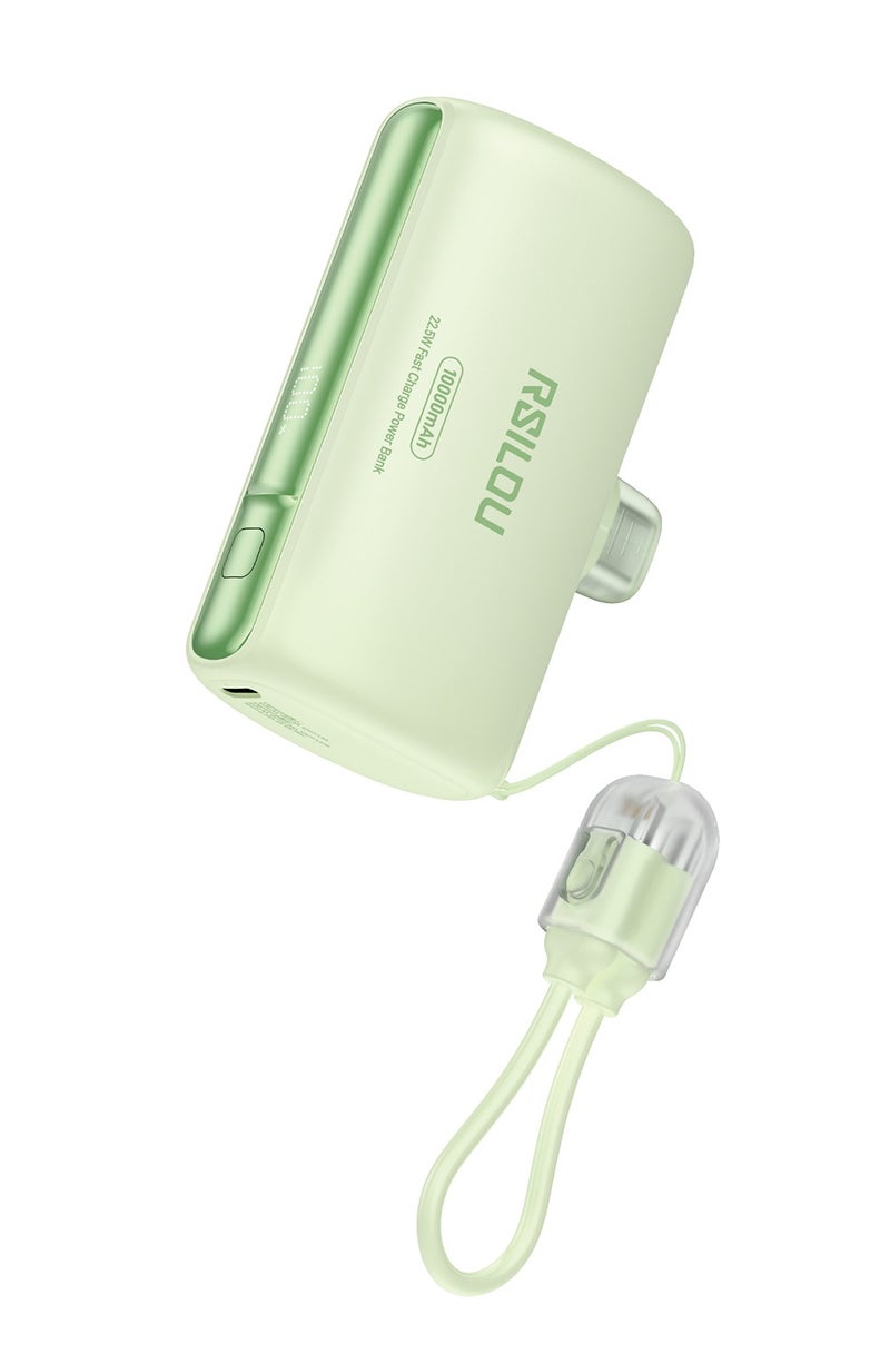R1028-003 10000mAh Power Bank with Built-in USB-C & Lightning, 22.5W Fast Charging, Digital Display, Stand Holder, Dual Port Portable Charger, PD Fast Charge for iPhone Android, Compact Travel Battery