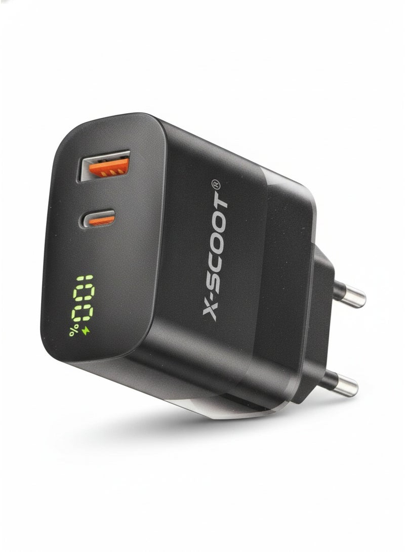 CH-268 65W Super Fast Mobile Wall Charger with LED HD Display , High Speed Charging Adapter for Phone and Smartphone, Dual Output USB & Type-C, GaN IQ Technology, Compact Travel Charger with Safe High Power Output - Black
