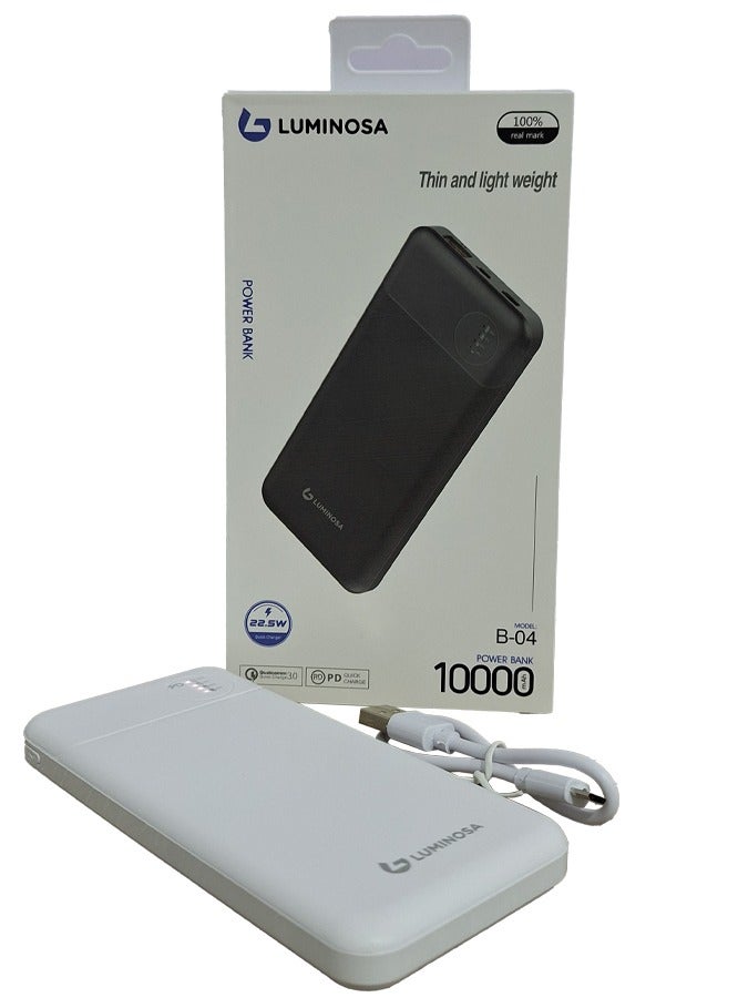 Power Bank 10000 mAh , uses lithium polymer quick charger battery 22.5 W - white  , which is safe, and does not explode with USB-C cable. It can be carried on the plane.