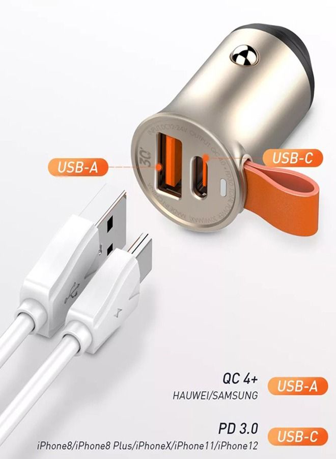 LDNIO 30W Super Mini Dual Port USB-C PD QC4.0 Quick Mobile Phone fast Car Charger With Charging Cable