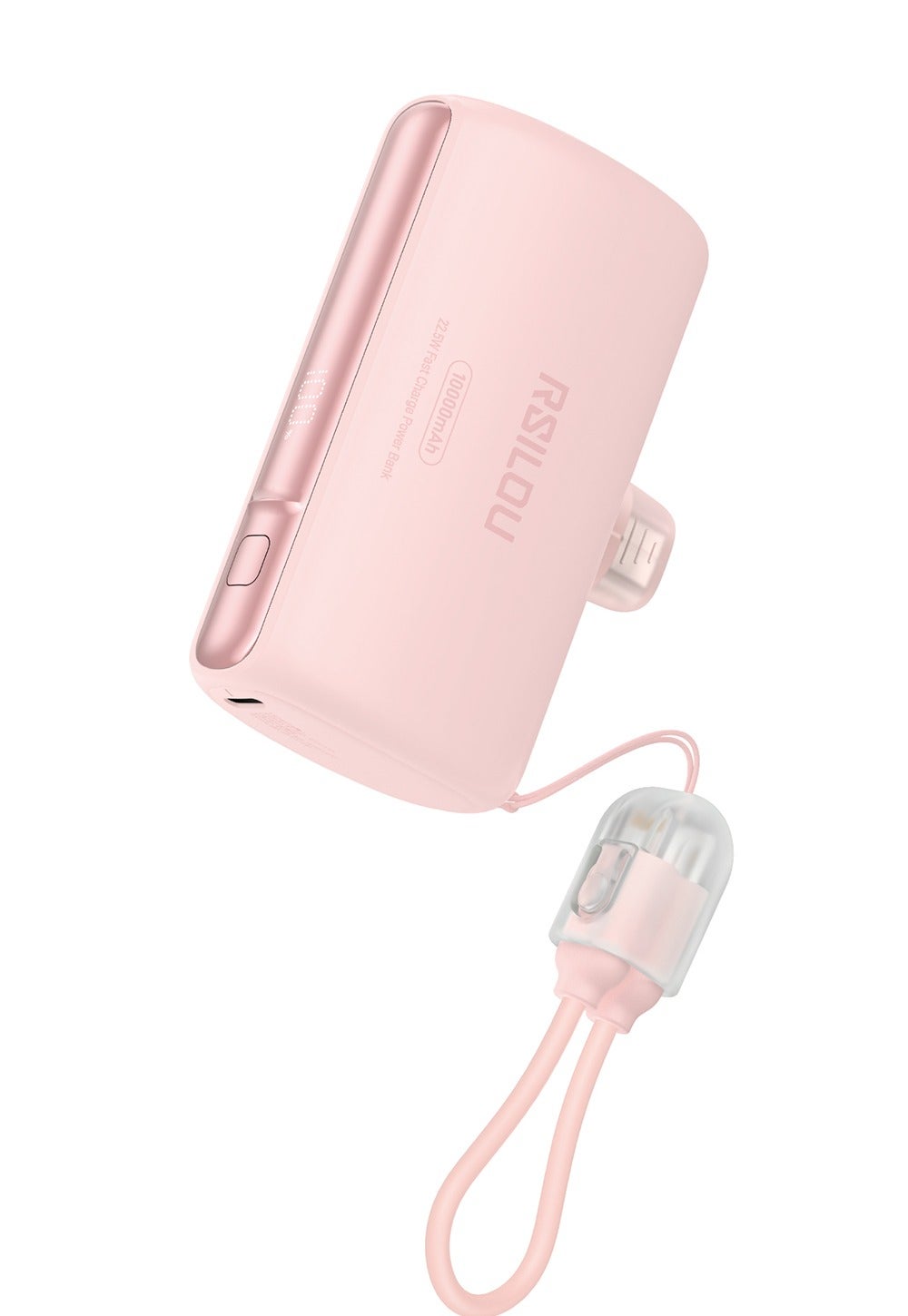 R1028-001 10000mAh Power Bank with Built-in USB-C & Lightning, 22.5W Fast Charging, Digital Display, Stand Holder, Dual Port Portable Charger, PD Fast Charge for iPhone Android, Compact Travel Battery