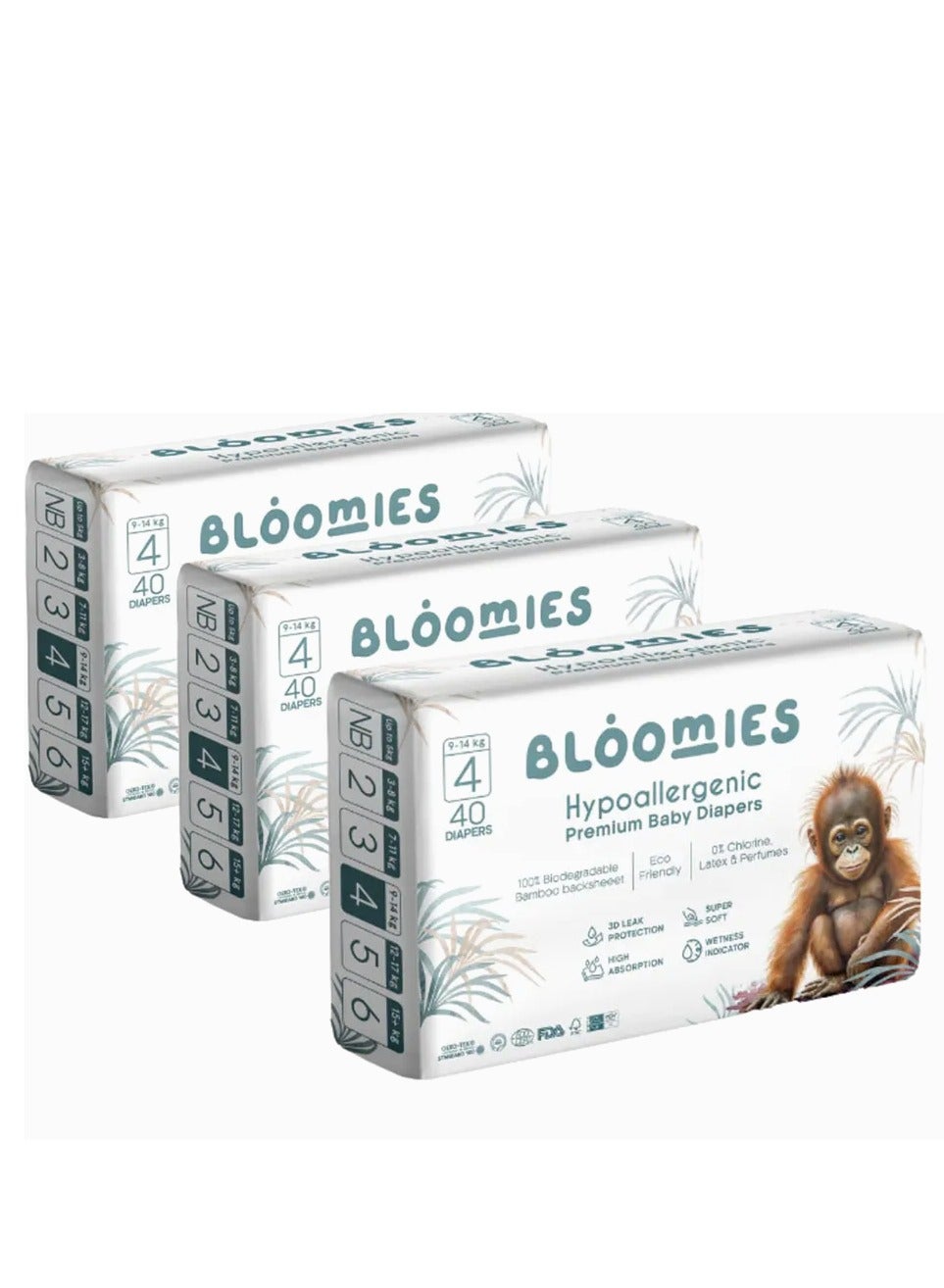 Organic Bamboo Baby Diapers Size 4 (9-14kg baby) 120pcs (40X3) Bundle| Eco-friendly, Hypoallergenic, Non-toxic, Breathable Nappies