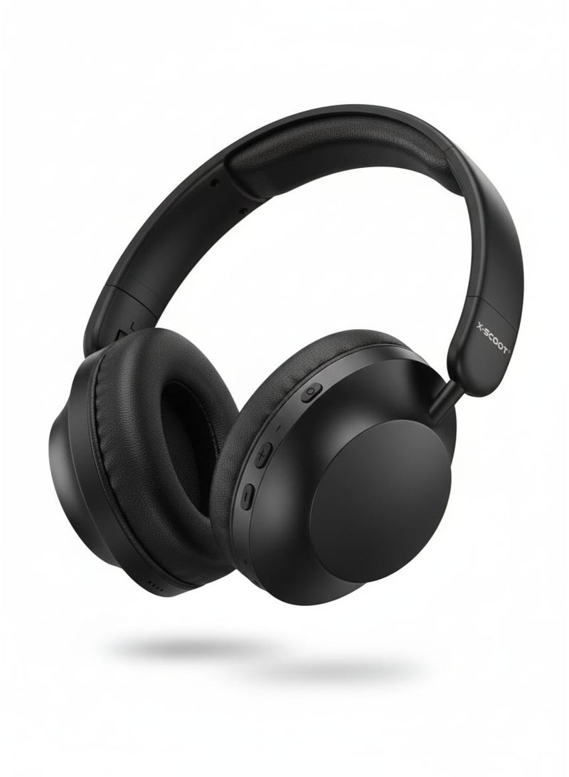 XS-651 Stereo Bass Headphones with Hi-Res Audio, Simple Folding Design, Extra-Soft Cushions, Voice Assistant Ready, 3.5mm AUX-In, Hands-Free Calls , Lightweight and Easy to Carry - Black