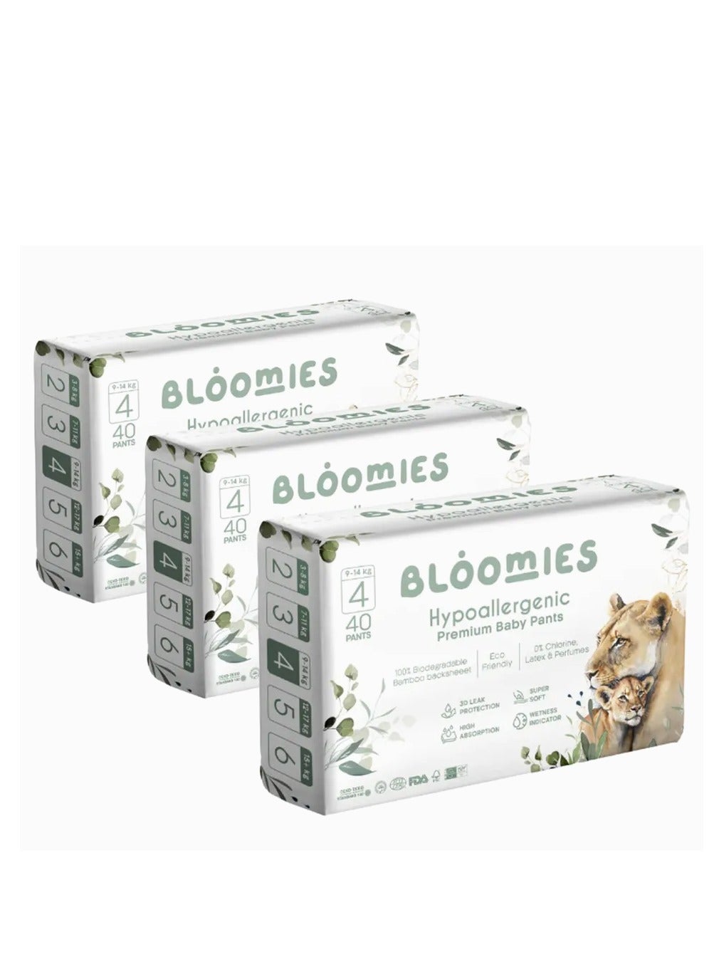 Organic Bamboo Baby Pants Size 4 (9-14kg baby) 120pcs (40X3) Bundle| Eco-friendly, Hypoallergenic, Non-toxic, Breathable Pullups
