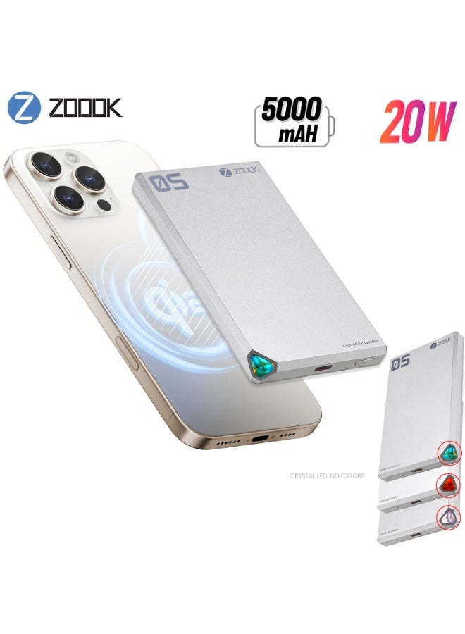 Zoook 20w power bank 5000mah Magnetic Wireless Power Bank, Qi2 Certified Portable Wireless Charger with 20WFast Charging Stand, USB-C, MagSafe Compatible power bank wireless, magnetic power bank, Compact and Slim Design for magsafe power bank power bank for [iPhone 13, 14, 15, 16, 17 Pro Max] Power on the Go,