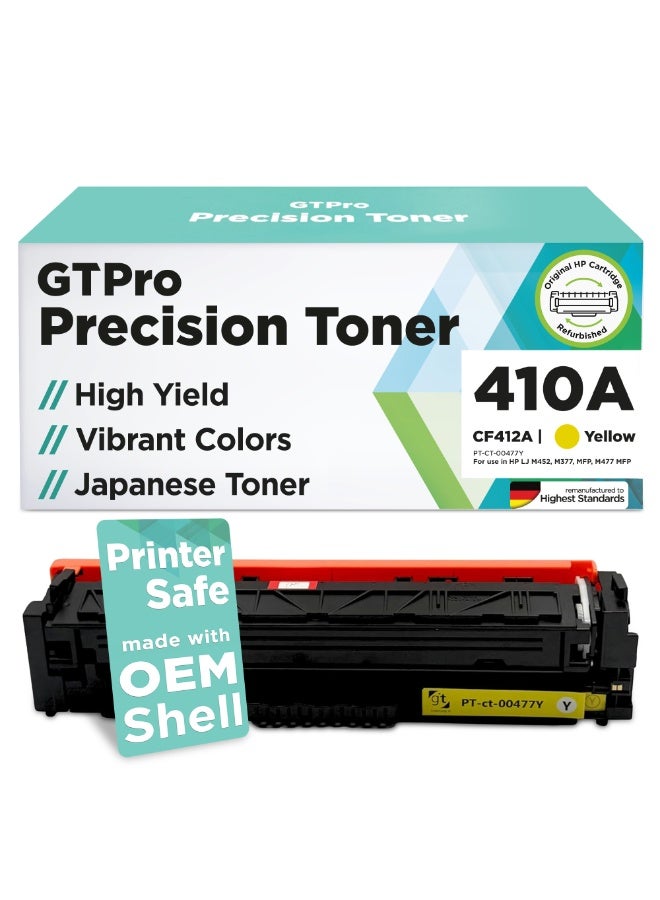 GTPro Precision Toner GTPro Laser Printer Toner 410A Compatible With HP 410A Toner Catridge for Printer - Compatible With 410A CF412A - Compatible With HP Color Laserjet Pro Printer MFP Series CLJ PRO M452 M377 M477MFP (Yellow, 1 Pack)
