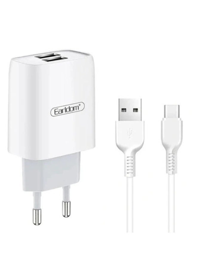 ES-196 Fast Charge USB-C 2.4A Dual Charger Compatible With All Devices