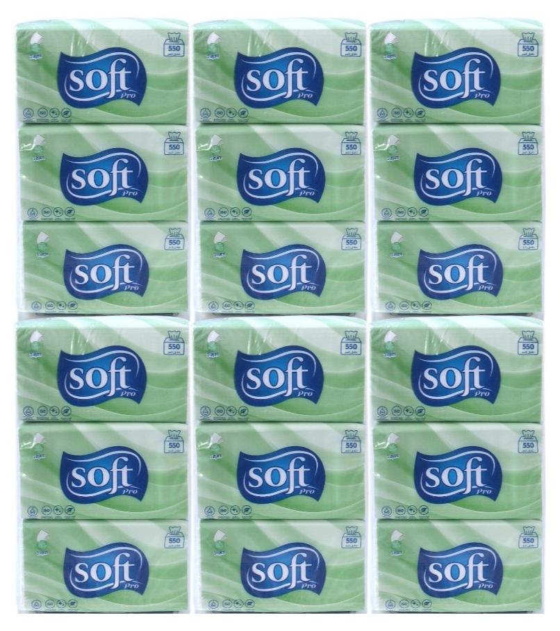 Soft Pro Facial Tissues, 550 Sheets x 18 Packs, Ultra Soft & Highly Absorbent, White