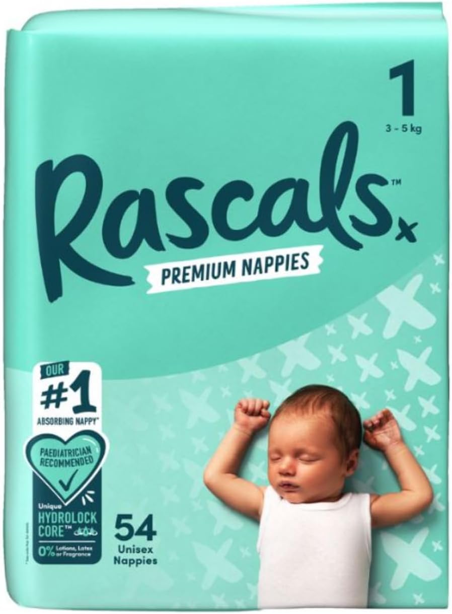 Rascals Premium Baby Diapers Size 1 - Comfortable & Leak-Proof for Newborns 3-5 kg - Pack of 54