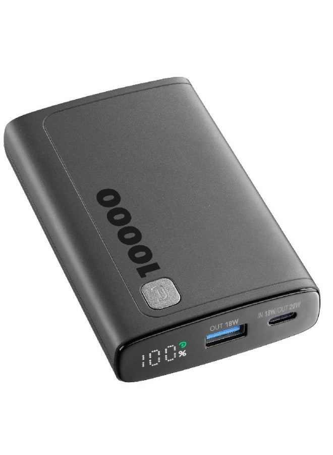 Cellularline Elite 10000mAh Power Bank – 20W Fast Charging Portable Battery, Black
