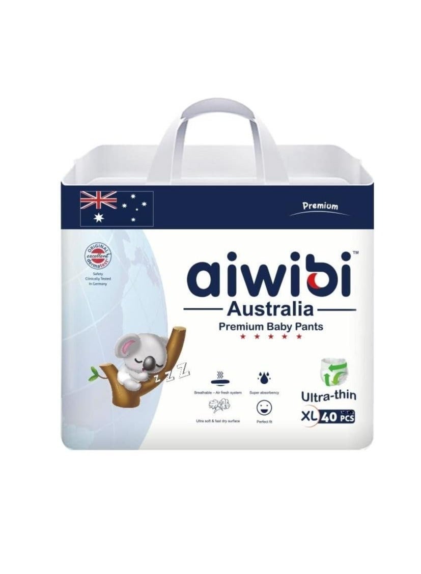 Ultra-Thin Premium Baby Pants Diapers Size 5 XL, 40 Count, 12-17kg, Super Soft, Breathable & Anti-Leak