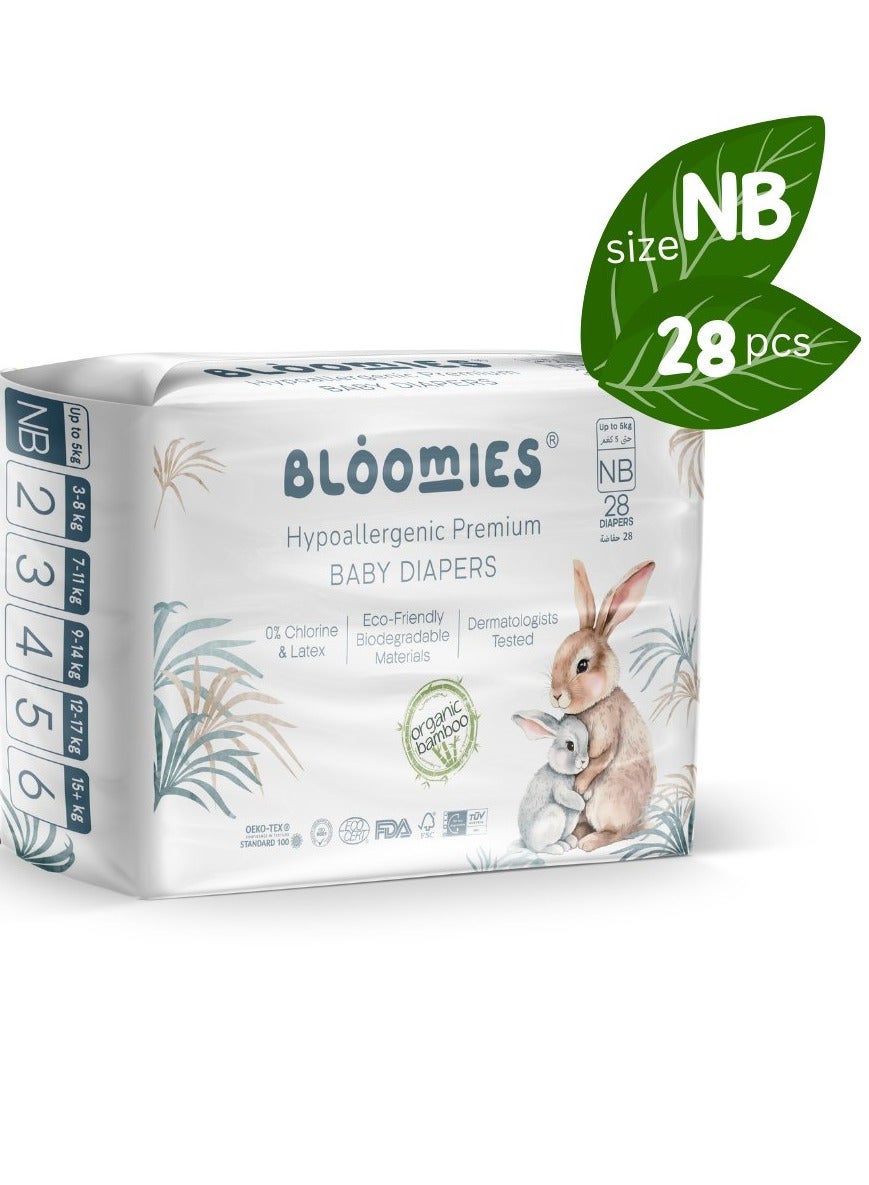 Organic Bamboo Baby Diapers for Newborns (Up to 5kg baby) 28pcs| Eco-friendly, Hypoallergenic, Non-toxic, Breathable Nappies