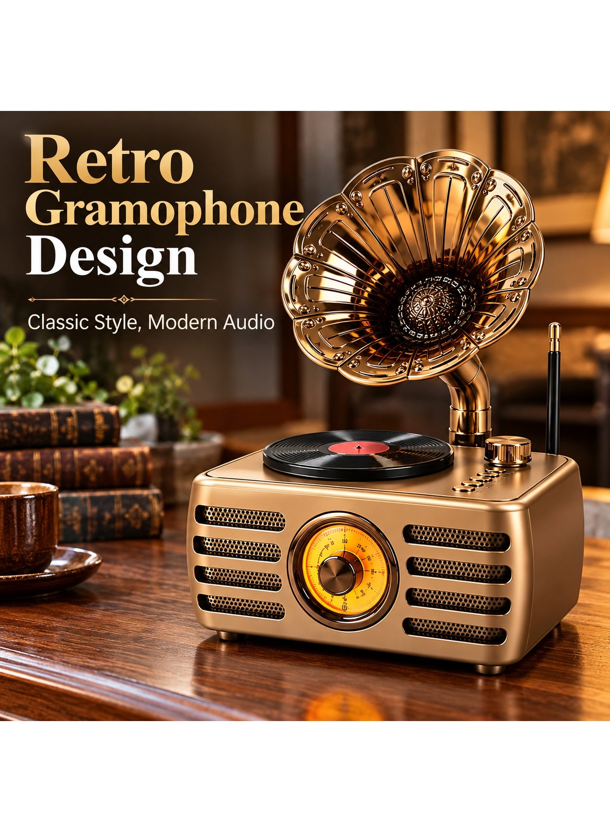 Feexot Vintage FM AM SW Radio Bluetooth Speaker MP3 Player USB TF Card AUX Rechargeable Battery Retro Gramophone Multicolor