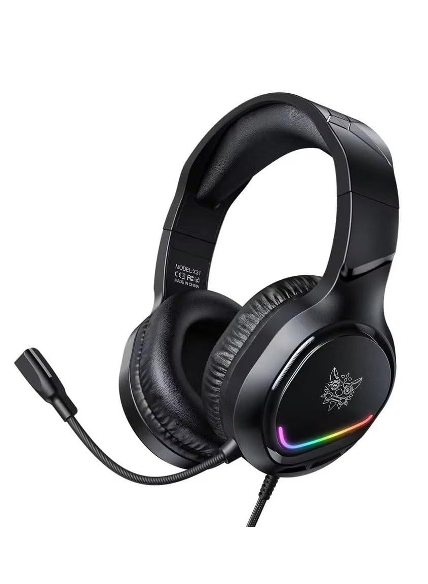 X31 Wired Gaming Headphone with RGB Colorful Lighting Surround Sound Wired Headset for PC Gamers