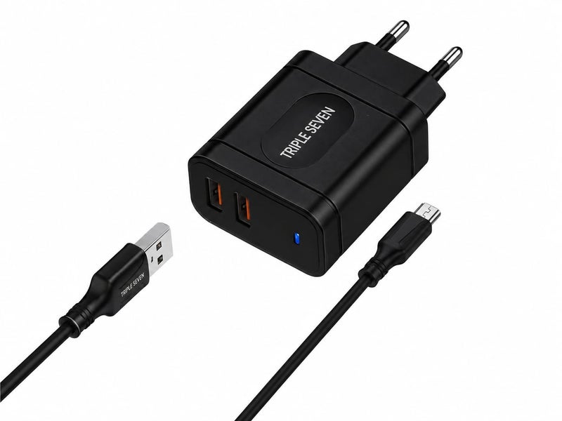 T7-510 2 USB Travel Wall Charger 2.4A Max Output Dual USB Fast Charging Adapter with Micro USB Cable, Intelligent Electric Care & Safety Protection