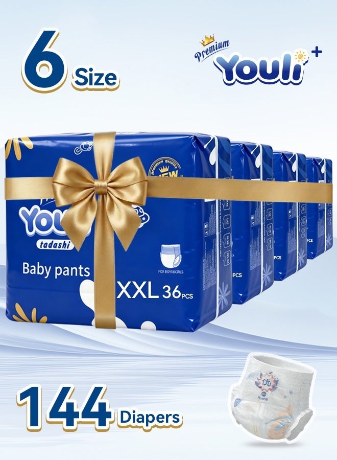 Baby Diapers,Pants Diapers Size 6，15+ Kg, 360° Leak-Free Fit For Up To 100% Leakage Protection, Ultimate Comfort 144 Diapers