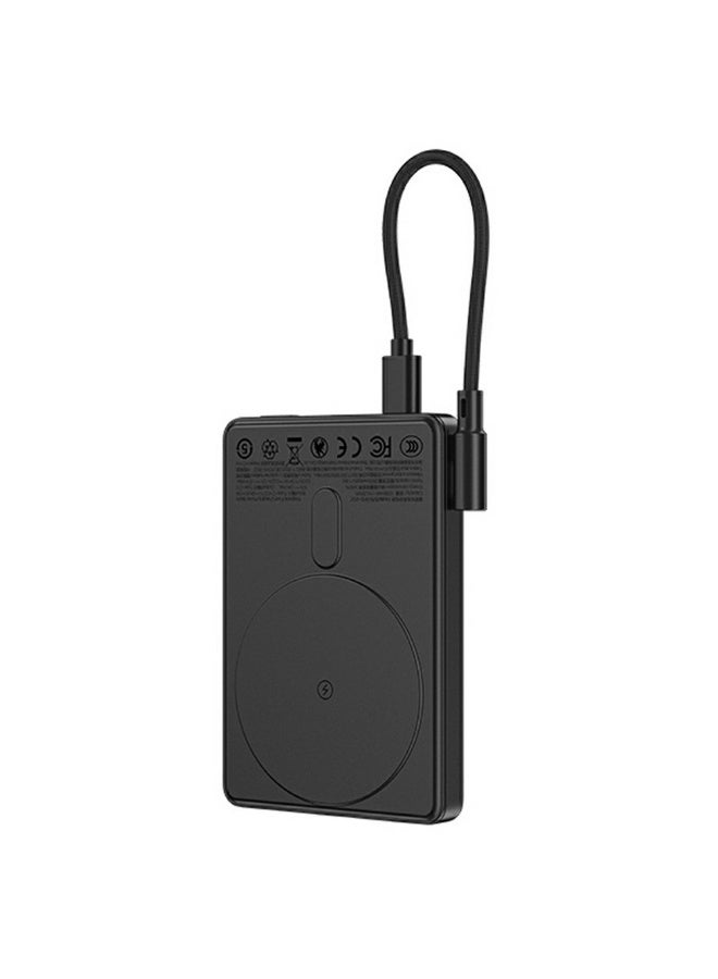 RECCI RPB-W38 10000mAh PD 20 W , Magnetic Wireless Power Bank 15W, 2-in-1 Charger with Built-in Cable & Foldable Kickstand – Black