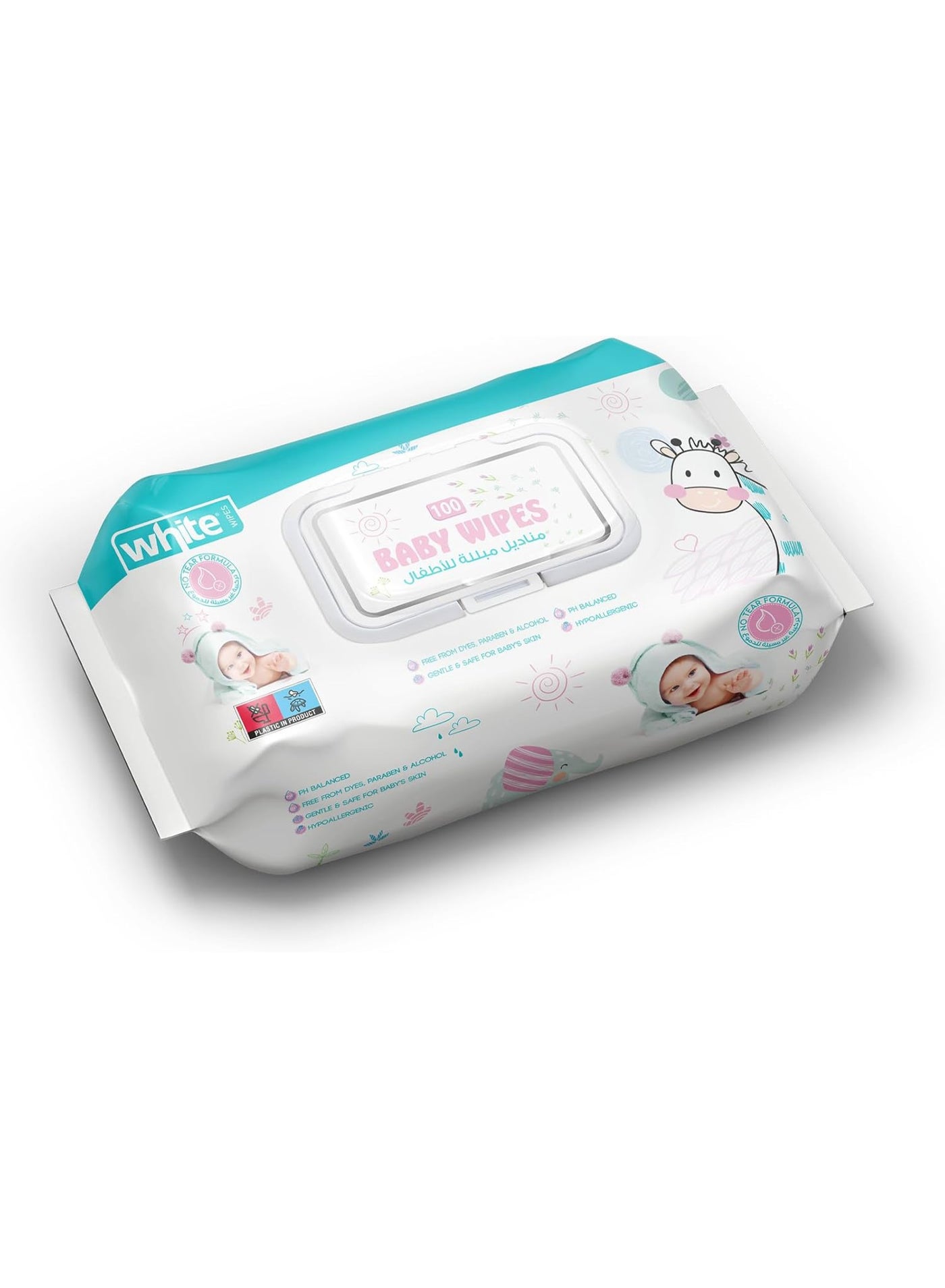 White Baby Wipes, 100 Wipes