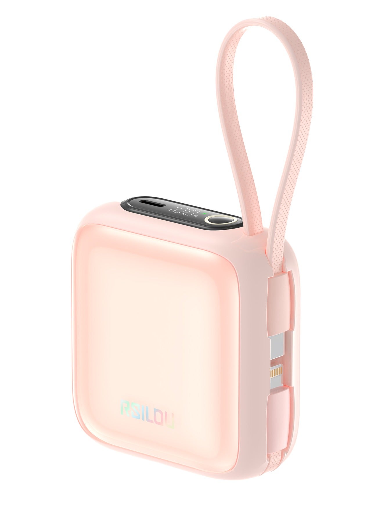 R1021-002 10000mAh Capacity Power Bank,PD, Built-in Type-C and Lightning Cables, 22.5W Fast Charging Per Port, 38.5 Total Max Output Power, Multi-Device Compatibility, Digital Display