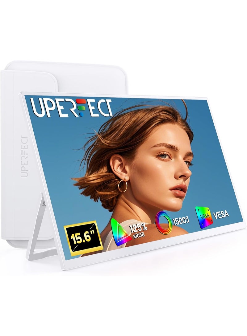 UPERFECT 15.6" Portable Monitor Full HD 1080P, USB-C & HDMI External Display, Ultra-Slim Lightweight Travel Screen Compatible with Laptop/PC/Mac/PS5 – White