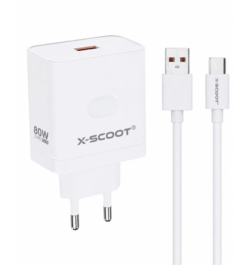 CH-254 80W SuperVOOC Fast Wall Charger USB-C Port with USB-A to USB-C Cable Fast Charging Adapter