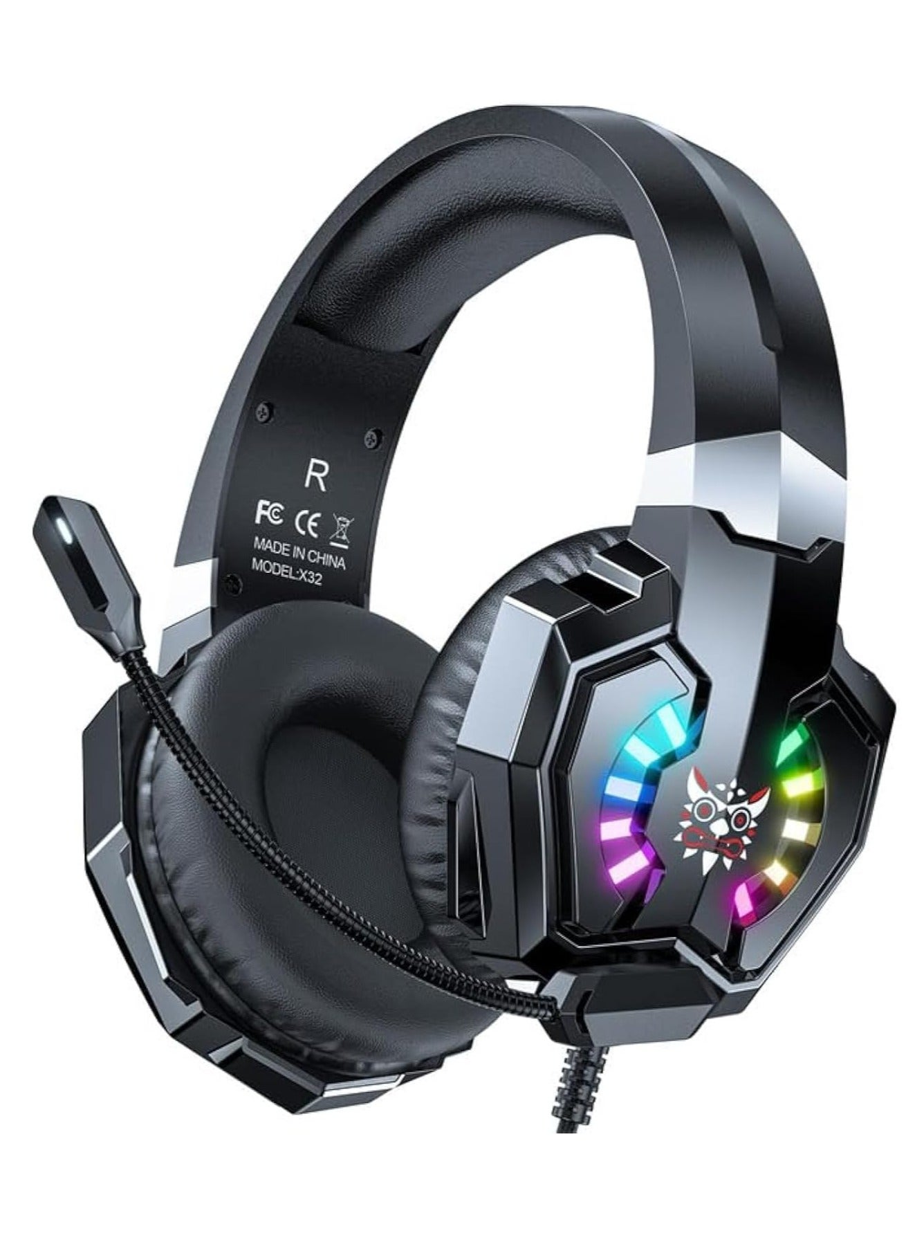 X32 RGB Gaming Headphones, Over-Ear Headset with Microphone, Noise Reduction, Volume Control, LED Light, Durable & Comfortable Design, Compatible with PC, Laptop, PS4, PS5, Xbox