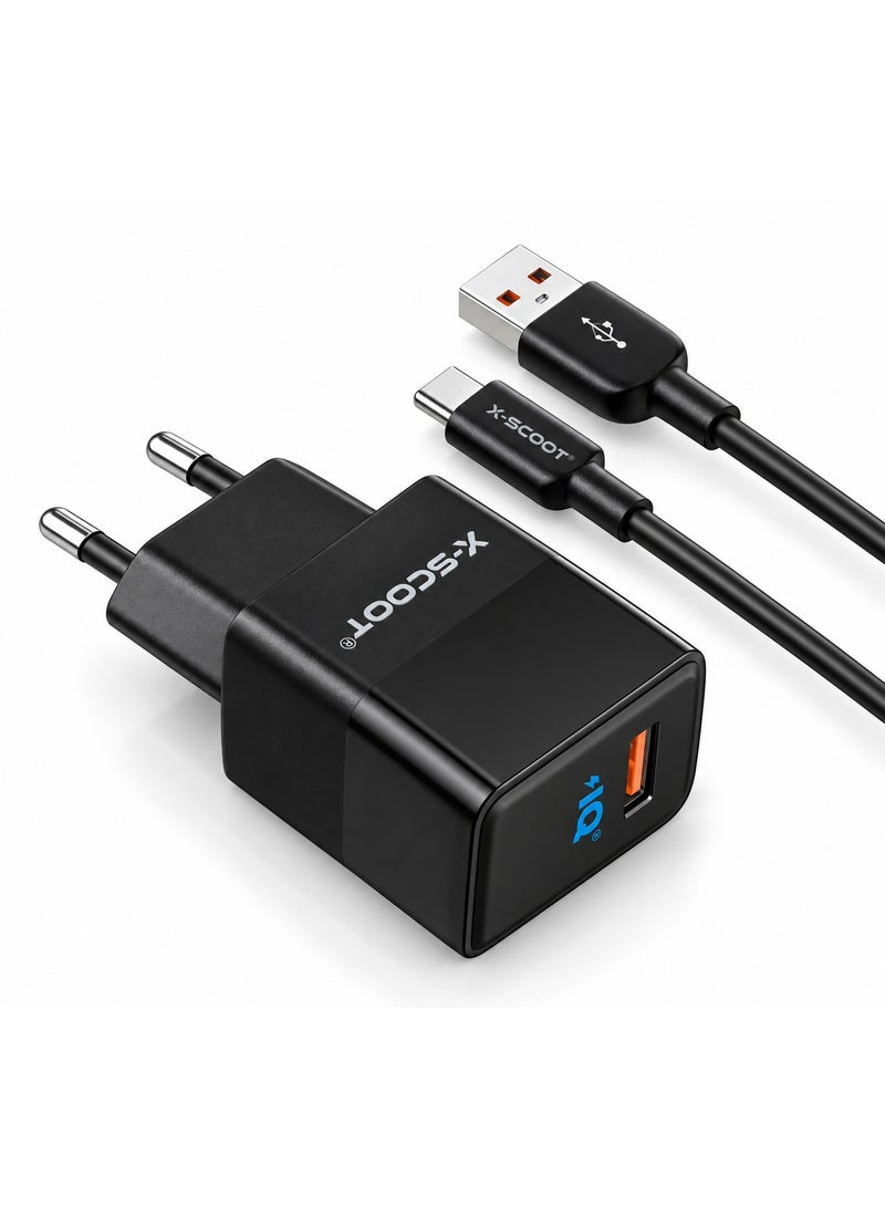 30W Fast Wall Charger with USB-C Cable, Smart IQ Auto-ID Output, Heat Resistant Safe Design, Universal USB-C Compatibility , Model CH-256, Black