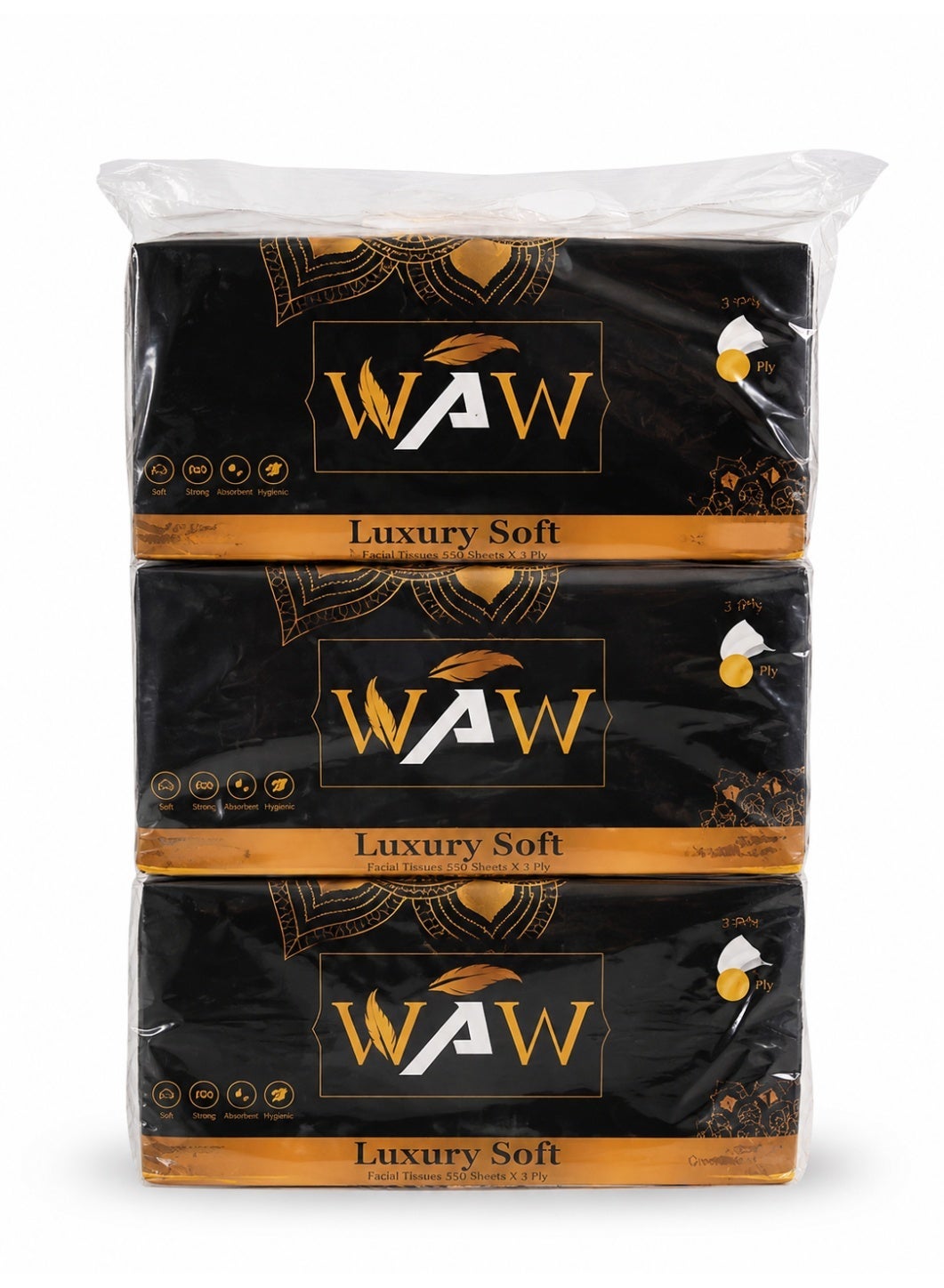 WAW Luxury Soft Facial Tissues – Pack of 3 Tissue Boxes – Ultra Soft, Highly Absorbent & Durable – Premium Everyday Tissue for Home, Office & Hospitality