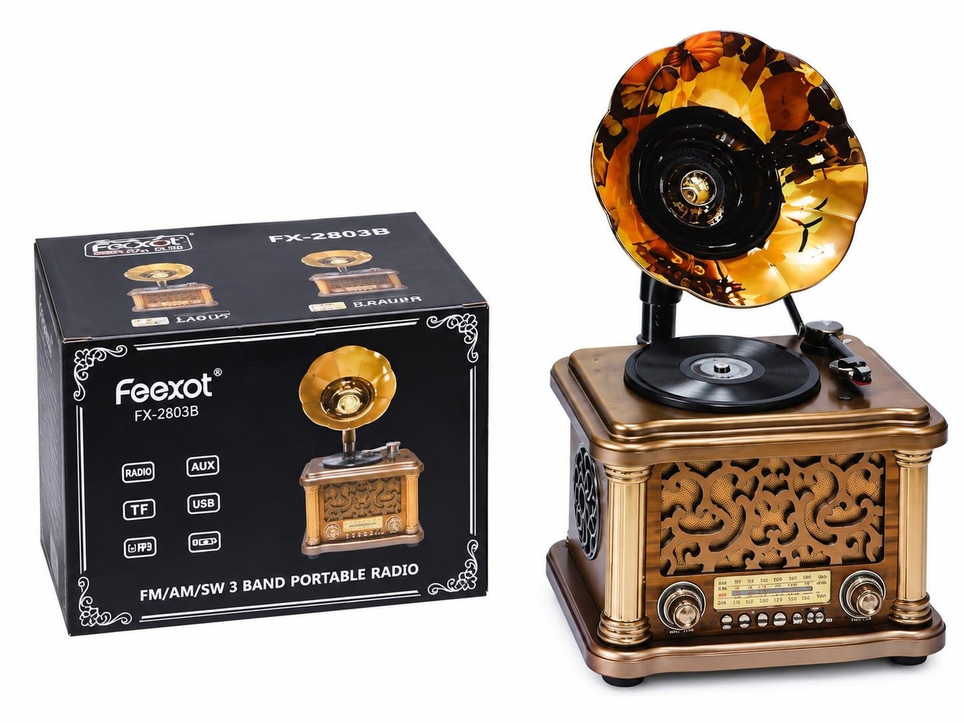FX-2503B Vintage Portable AM/FM/SW3 Radio with Bluetooth Wireless Speaker and USB/TF Playback