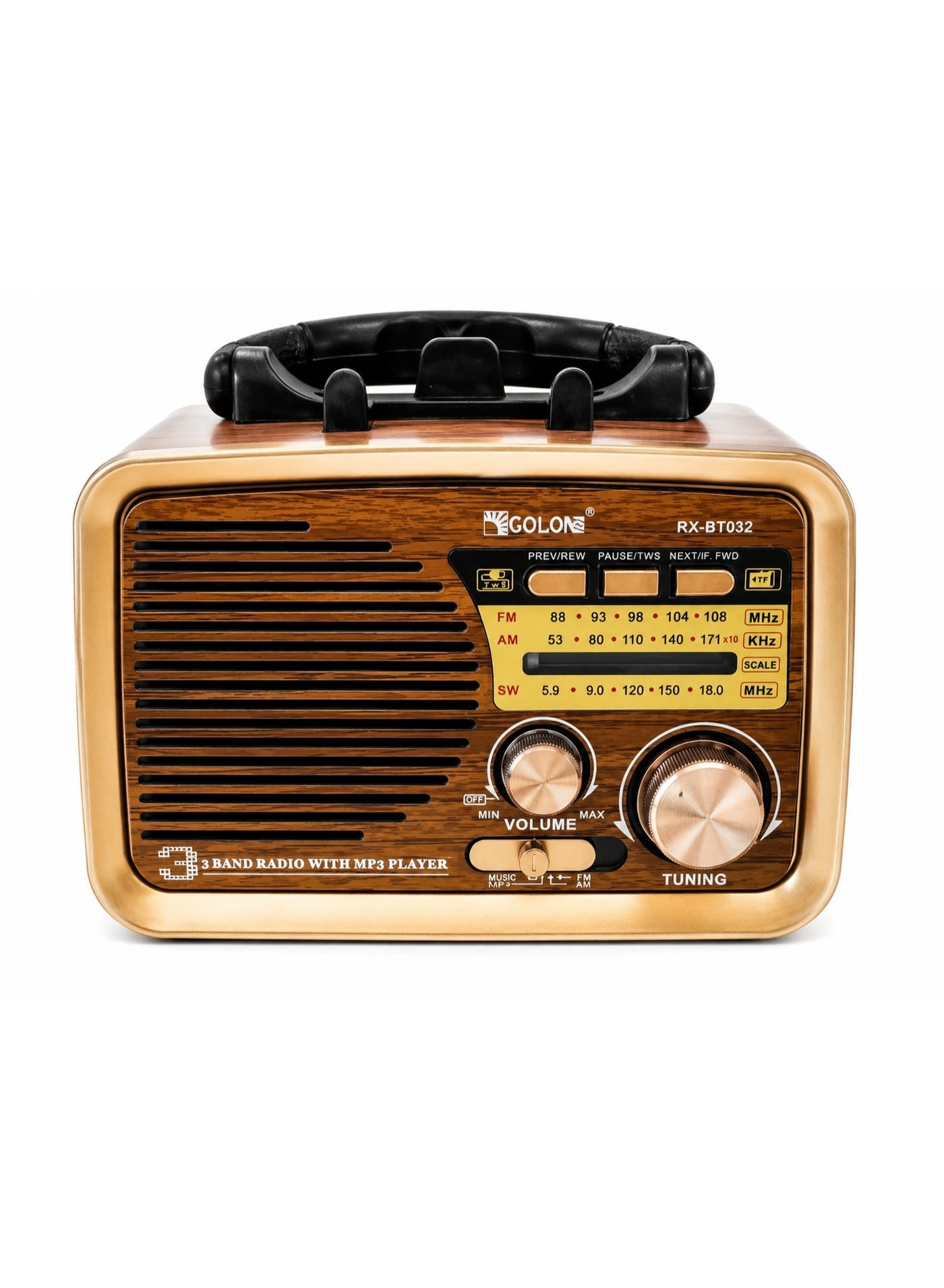 RX-BT032 Retro Portable Bluetooth Radio Speaker – FM/AM/SW 3-Band Radio, Bluetooth Wireless Audio Streaming, USB & TF Card Music Player, TWS Stereo Pairing, 2.4G Audio Support, Rechargeable 18650 Lithium Battery, Powerful 3-Way Speaker, Classic Vintage Design, Ideal for Home, Travel, Outdoor & Everyday Listening – Multicolour