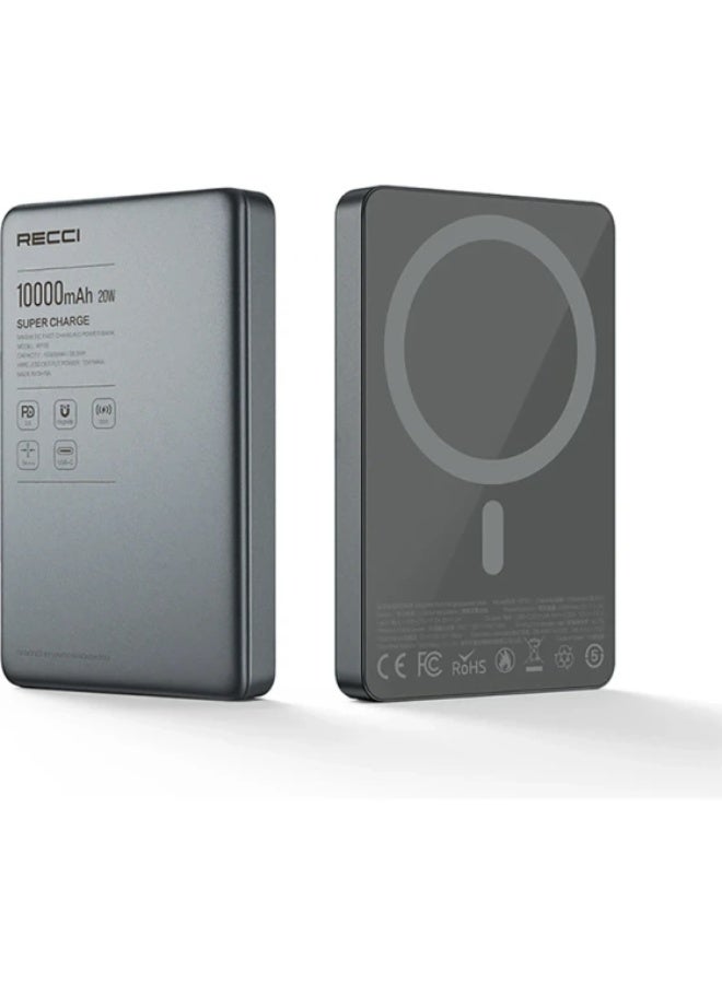 Recci RPB-W36 10000mAh Ultra-Slim Wireless Power Bank, PD 20W Fast Charging, 15W Wireless Charger