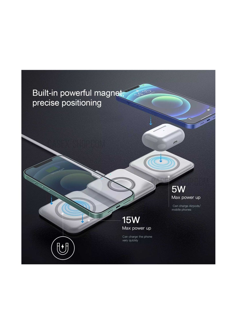3 in 1 Wireless Charger Folding Mobile Phone Smart Watch Ultra-thin 15W Fast QI Magnetic Charger For Apple iPhone And Android White