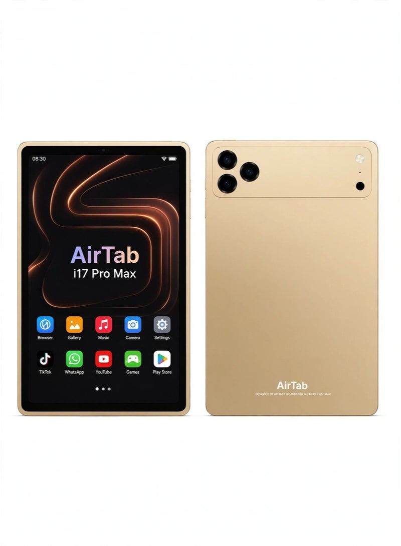 AIR TAB i17 Pro Max 10.1-Inch Android 15 Tablet, 24GB RAM 1TB ROM, 10000mAh Battery, HD IPS Display, Octa-Core Processor, Dual Camera, WiFi, Bluetooth, Tablet with Keyboard, Mouse & Stylus for Work, Study, Gaming, Gold