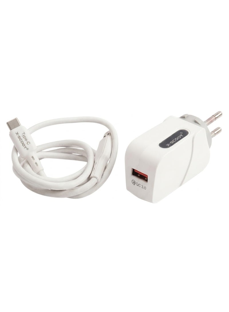 25W QC 3.0 Super Fast Wall Charger, USB Quick Charge Power Adapter, Compact Fast Charging Plug for Smartphones, Tablets, Power Banks and USB Compatible Devices With a USB To Type-C Cable
