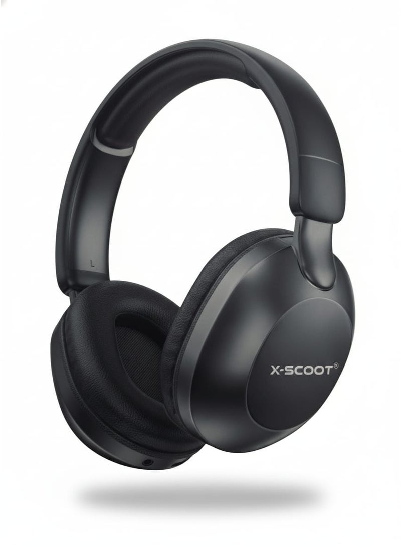 XS-650 High Resolution Stereo Bass Headphones with HD Noise Reduction Mic, Extended Playtime, Extra Soft Cushions, TF Card Support, AUX-In, Type-C Charging and Voice Assistant Compatibility , Foldable Design for Music & Hands Free Calls - Black