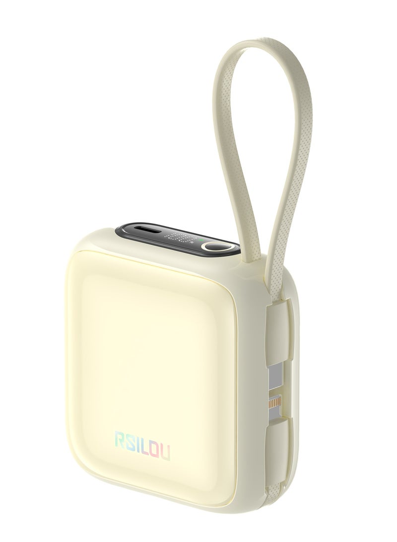 rsilou R1021-001 10000mAh Capacity Power Bank,PD, Built-in Type-C and Lightning Cables, 22.5W Fast Charging Per Port, 38.5 Total Max Output Power, Multi-Device Compatibility, Digital Display