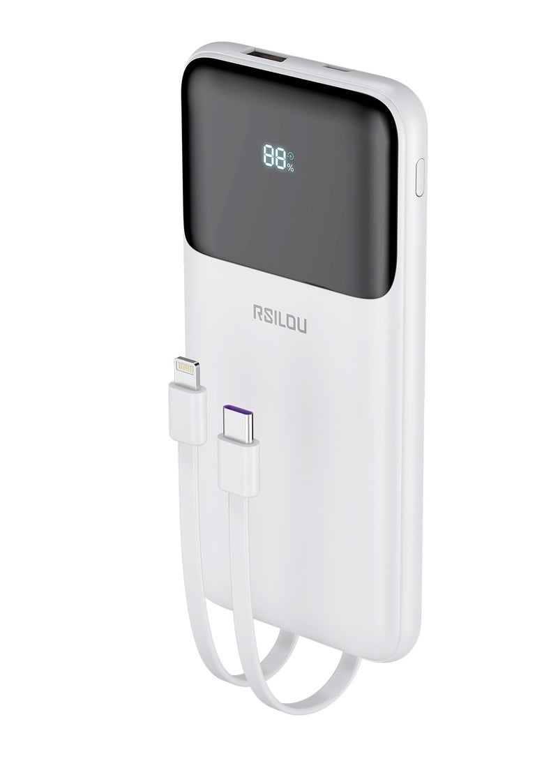 R1012-002 Dual Cabled Power Bank 10000mAh Capacity, Cabled Power Bank, Fast Charging, Digital Display, 22.5W Output Power, PD, 4 Output Ports, Built-in Type-C and Lightning Cables