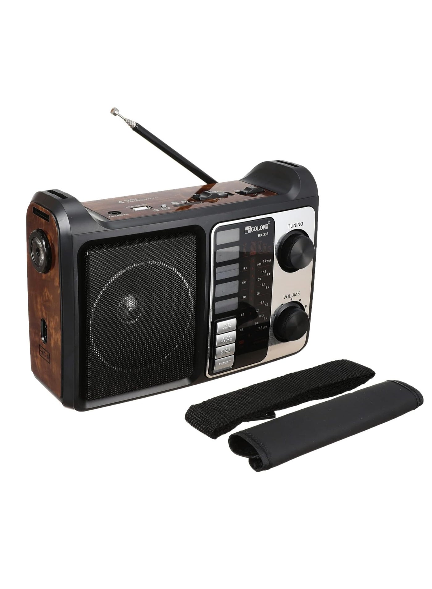 RX-333 Portable Multi-Band Radio , FM/AM/SW1-2 Radio with Built-in Speaker, AC/DC Dual Power, High Sensitivity Reception, 3W Powerful Sound, Battery Operated for Home, Travel & Emergency Use