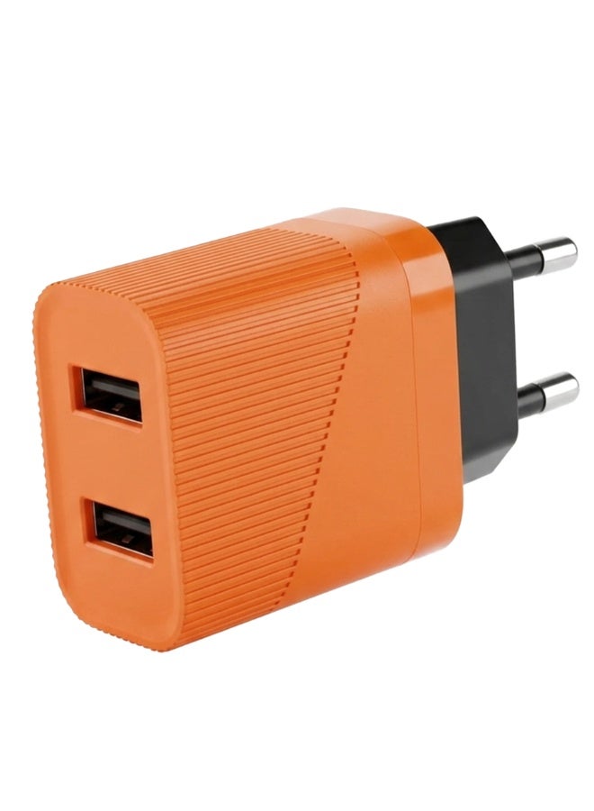 15W Dual USB Micro USB Fast Charging Wall Charger – Orange Compact Travel Power Adapter, Universal 110-240V 50/60Hz Input, Smart Fast Charge for Smartphones & Devices, Portable Home Office Charging Solution